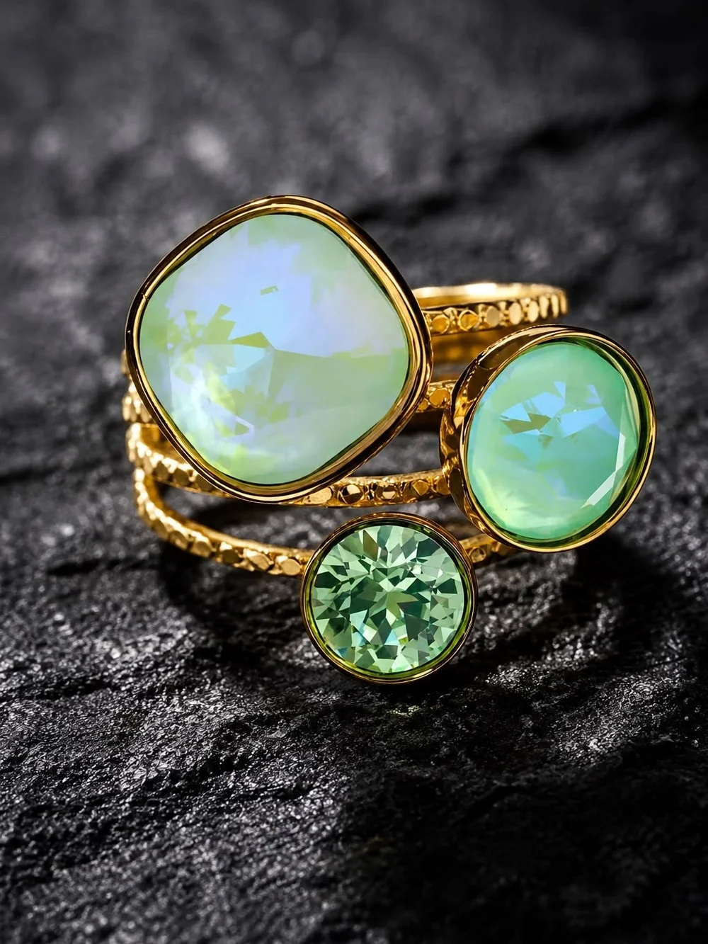 Gold Ring with Green Gemstones - Women's Fashion Ring